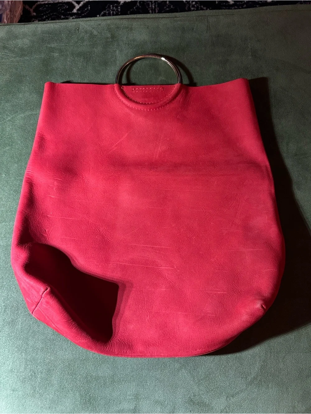 Red Leather Ring-Handle Tote Bag - Women's Fashion